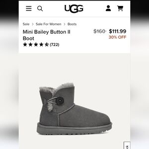 UGG Australia Mini Bailey Button II Black Suede Ankle Booties Size EU38 / US 7